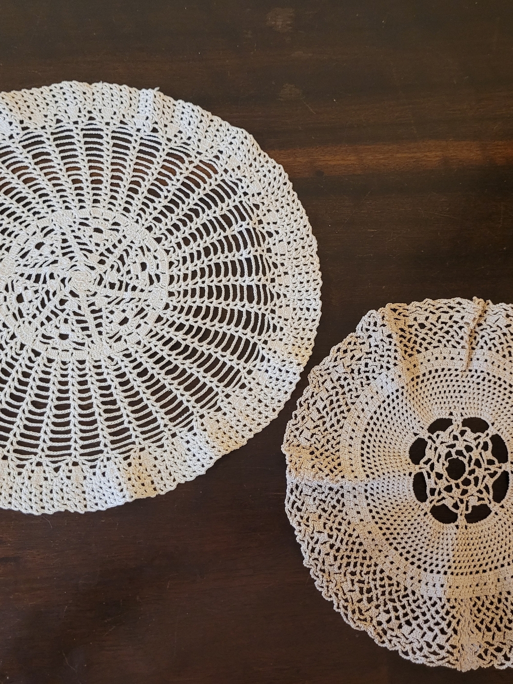 Handmade Crochet Doilies - Beige/Cream Pair